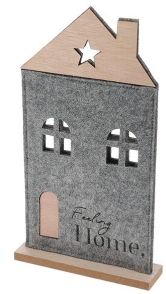 Plstěný domek na dřevěné podložce 28x15x4 cm šedý