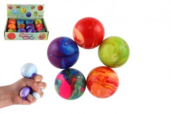 Míček antistresový mačkací sliz 6cm duhový v sáčku 7x7cm 12ks v boxu