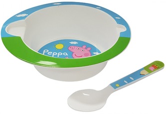Dvoudílný plastový set nádobí Prasátko Pepa - miska a lžička