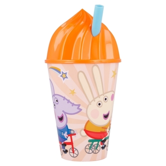 Plastový kelímek na pití ve tvaru zmrzliny s  brčkem Prasátko Pepa 430 ml