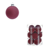 Vánoční plastové koule, sametové, fialová barva. Cena za 1box/12ks.