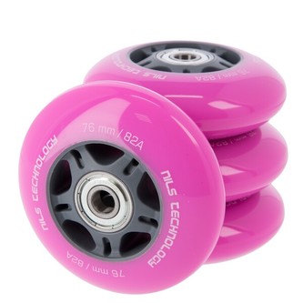 PU 76x24 + ABEC 7 RŮŽOVÁ SESTAVA KOLEČEK S LOŽISKY NILS EXTREME