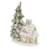 Domeček s vánočním stromečkem, svítící dekorace s LED světlem, z MGO keramiky
