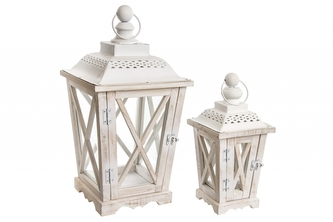 Dřevěná lucerna bílá sada 2 ks
