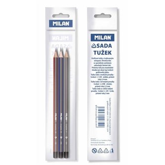Grafitová tužka Milan (HB, 2B, H) bez pryže, 3 ks