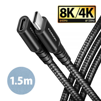 AXAGON BUCM32-CF15AB prodlužovací kabel USB-C (M)  USB-C (F), 1.5m, USB 20Gbps, PD 240W 5A, 8K HD, ALU, oplet, černý