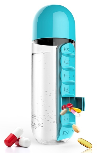 ASOBU multifunkční týdenní dávkovací láhev Pill Organizer tyrkys 600ml