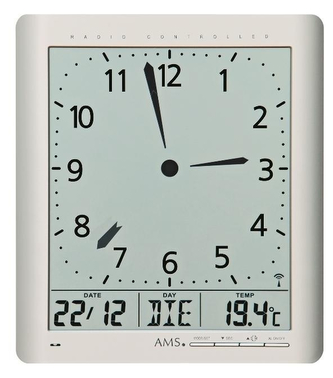 Digitální nástěnné i stolní hodiny 5898 AMS řízené rádiovým signálem 24cm