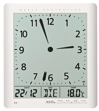 Digitální nástěnné i stolní hodiny 5896 AMS řízené rádiovým signálem 24cm