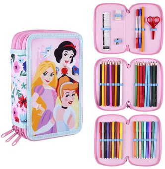 Školní trojdílné pouzdro Disney|Princess: Sněhurka, Popelka a Locika - 42 položek (20 x 12 x 7 cm)