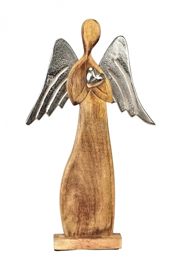 Dřevěný anděl Mango s kovovými křídly 51x30x7 cm