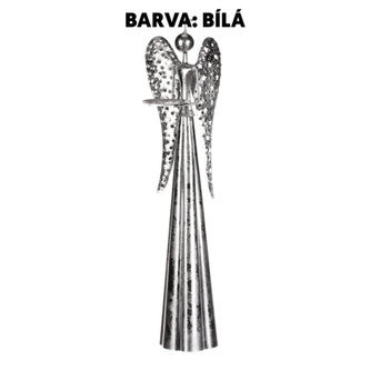 Anděl kovový, na čajovou/LED svíčku, bílá barva.