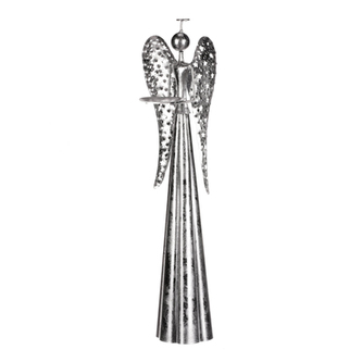 Anděl kovový, na čajovou/LED svíčku, stříbrná barva.