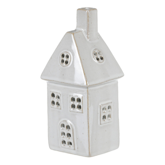 Domeček porcelánový šedivý, lesklý, na čajovou/LED svíčku.