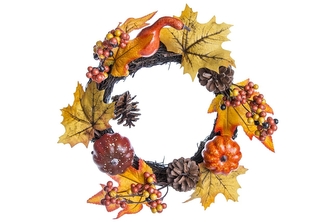 Podzimní věnec hnědé dýně 30 cm