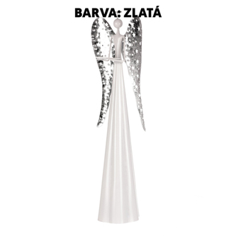 Anděl kovový, na čajovou/LED svíčku, zlatá barva.