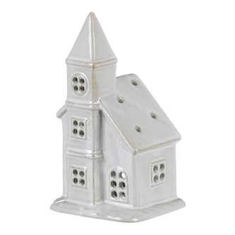 Kostel porcelánový šedivý, lesklý, na čajovou/LED svíčku.
