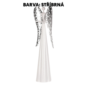 Anděl kovový, na čajovou/LED svíčku, stříbrná barva.