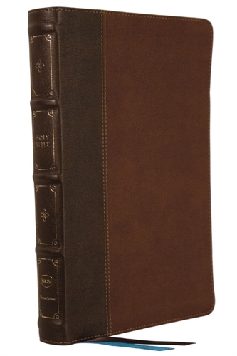 NKJV, Large Print Thinline Reference Bible, Blue Letter, Maclaren Series, Leathersoft, Brown, Thumb Indexed, Comfort Pri
