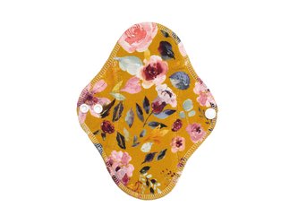 BIO Slipová vložka (Bavlněné froté s PUL) - Malované pivoňky v hořčicové (biobavlněný úplet s GOTS)