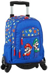 Dětský batoh s vozíkem Nintendo|Super Mario: Mario And Luigi (objem 19 litrů|30 x 40 x 16 cm) modrá tkanina