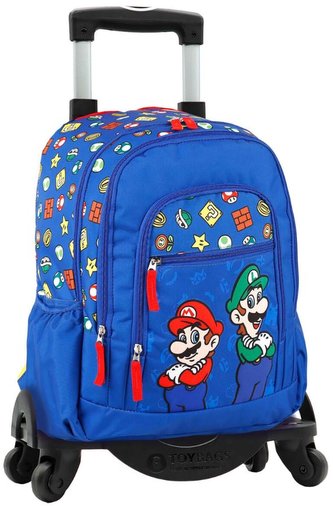 Dětský batoh s vozíkem Nintendo|Super Mario: Mario And Luigi (objem 19 litrů|30 x 40 x 16 cm) modrá tkanina