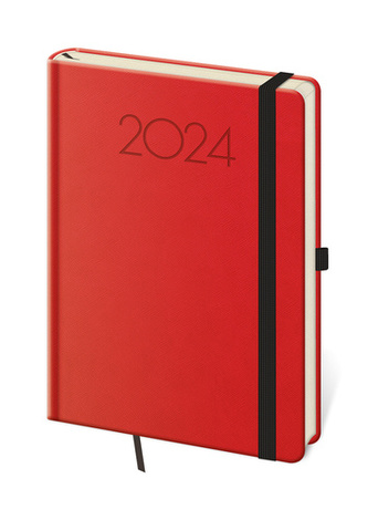 Týdenní diář A5 New Praga červený s gumi
