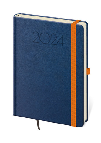 Týdenní diář A5 New Praga modrý s gumičkou