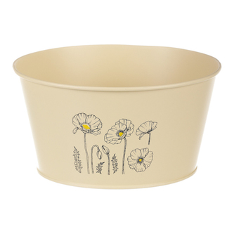 Obal kovový, žlutá barva s máky.