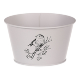 Obal kovový, šedivá barva s ptáčkem.