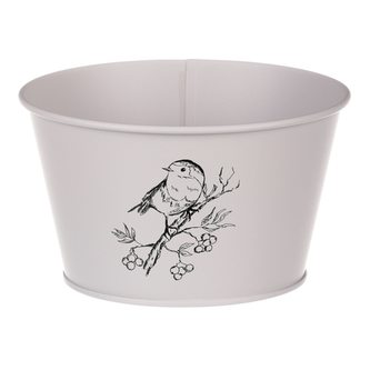 Obal kovový, šedivá barva s ptáčkem.