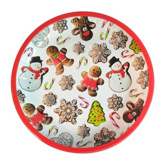 PODNOS VÁNOČNÍ KULATÝ "PERNÍČKY" 26x2,5CM PLECHOVÝ