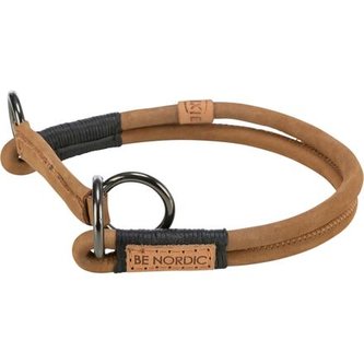 BE NORDIC kulatý polostahovací kožený obojek, hnědá - L-XL: 55 cm / ∅ 10 mm