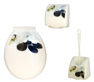 WC SET bílá orchidej černé kameny
