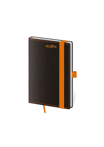 Diář 2024 týdenní kapesní Black Orange s poutkem na propisku