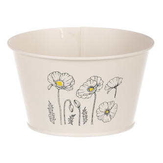 Obal kovový, krémová barva s máky.