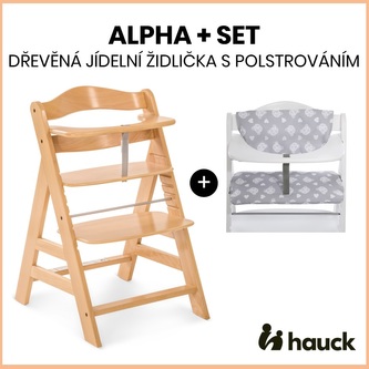 Hauck Alpha+ set 2v1 dřevěná židle, natural + polstrování Teddy grey