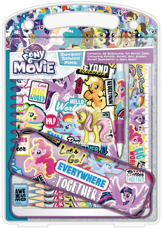 Set školních a psacích pomůcek My Little Pony|Můj malý Pony: Pojďme všude spolu (sešit, pravítko, plechové pouzdro, guma, ořezávátko, pero, tužka, pastelky)