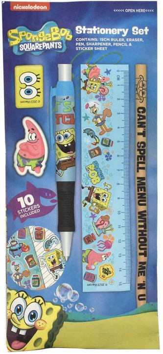 Set školních potřeby Spongebob: Squarepants (propiska, tužka, ořezávátko, pravítko, guma, samolepky)