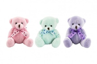 Medvídek/medvěd s mašlí sedící plyš 14cm 3 barvy 0+