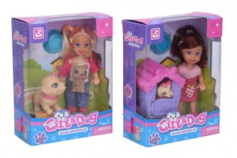 Panenka s pejsky plast 11cm v krabičce 12x16x6cm