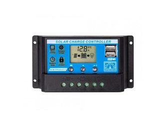 Solární regulátor PWM 12-24V/10A+USB pro Pb baterie, LiFePO4, Li-ion