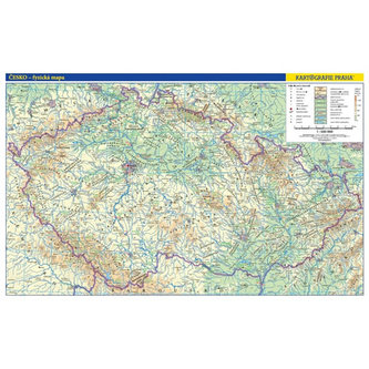 Česko - nástěnná fyzická mapa 1 : 500 000