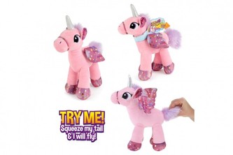 Jednorožec plyš s pohyblivými křídly 30cm růžový