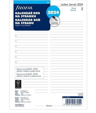 Filofax Náplň do diáře 2024 - A5, den/1 str, linky, ČJ+SJ Filofax Náplň do diáře 2024 - A5, den/1 str, linky, ČJ+SJ