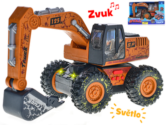 Bagr 25cm na setrvačník na baterie se světlem a zvukem v krabičce