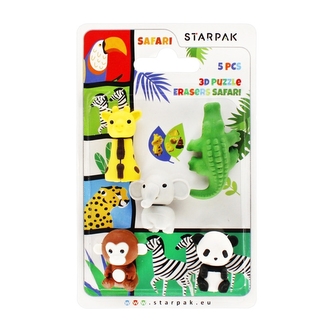 Gumka do mazania 3D puzzle 5 sztuk Safari