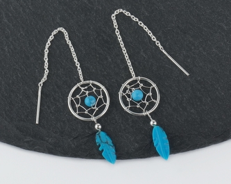 Stříbrné náušnice provlékací - Lapač s tyrkenitem, na řetízku