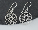 Stříbrné visací náušnice, Mandala - pár - 21 mm, prům. 18 mm