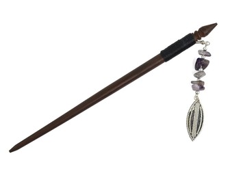 Jehlice do vlasů 18,5 cm, dřevo, polodrahokam - Ametyst